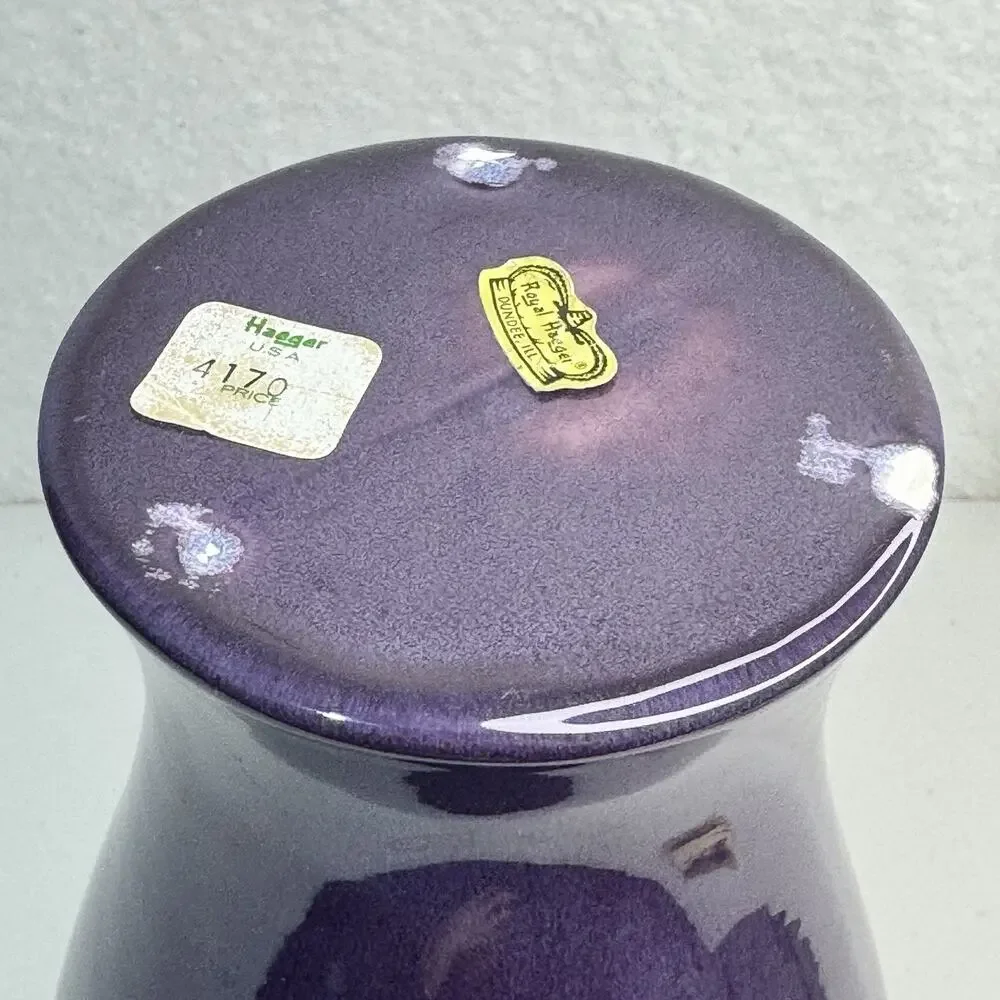 VTG Royal Haegar USA Deep Purple Eggplant Aubergine Glaze Vase Baluster 13” Tall